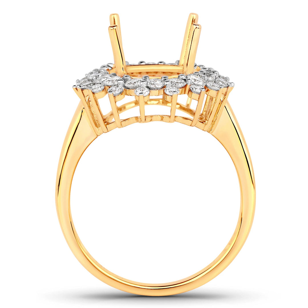 0.79 Carat Genuine White Diamond 14K Yellow Gold Semi Mount Ring - holds 11x9mm Oval Gemstone
