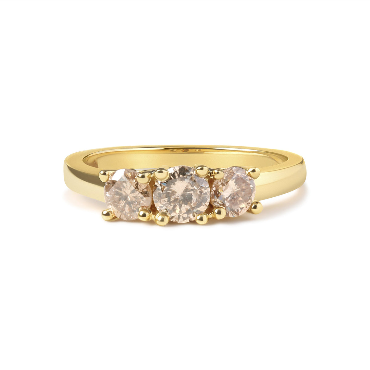 Anillo de banda de 3 piedras de oro amarillo de 10 quilates con diamantes color champán de 1,00 quilates en total (color J-K, claridad I1-I2) - Talla 7