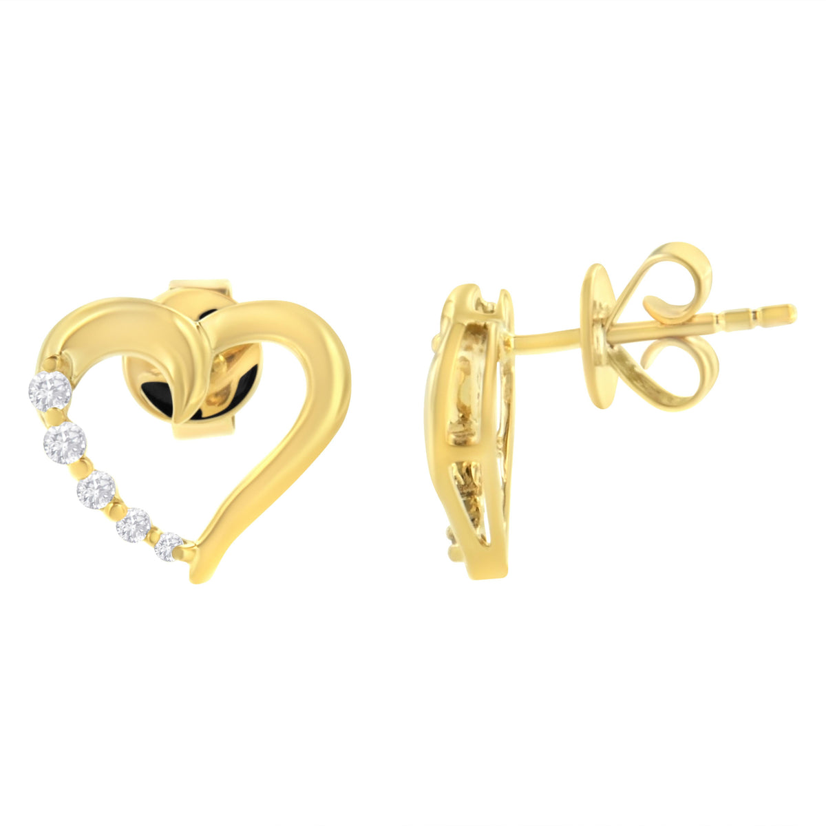 Pendientes de aro Journey de oro amarillo de 14K con diamantes de 1/8 Cttw (color K-L, claridad I1-I2)