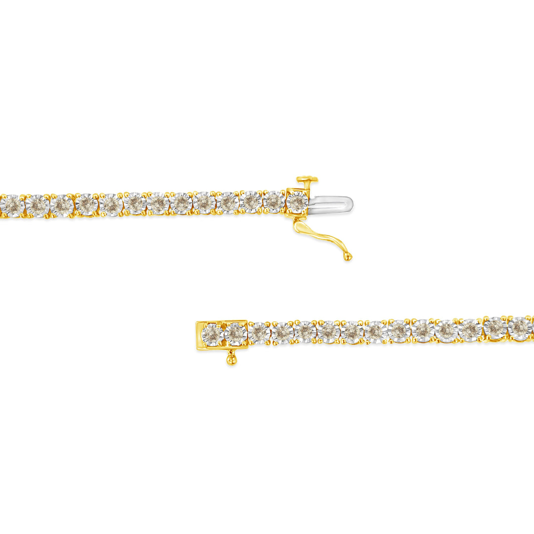 Pulsera de tenis de oro amarillo de 14 quilates chapado en plata de ley .925 con 3.0 quilates de diamantes engastados "milagro" (color L-M, claridad I2-I3) - 7.25"
