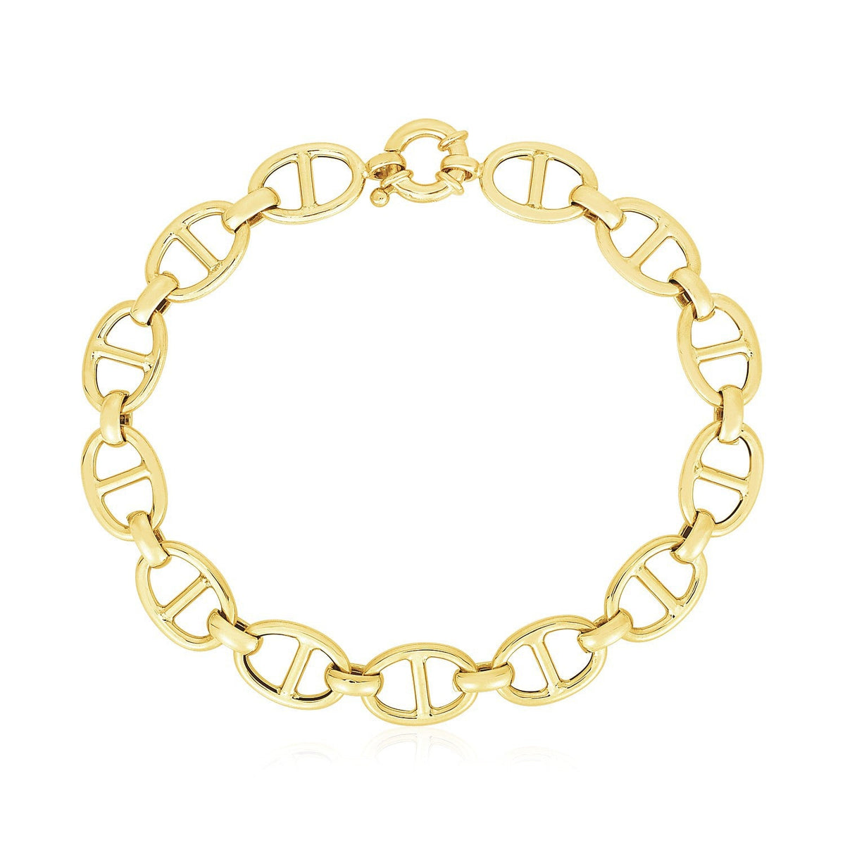 Pulsera de eslabones marineros de oro amarillo de 14k muy pulida (8.8mm)