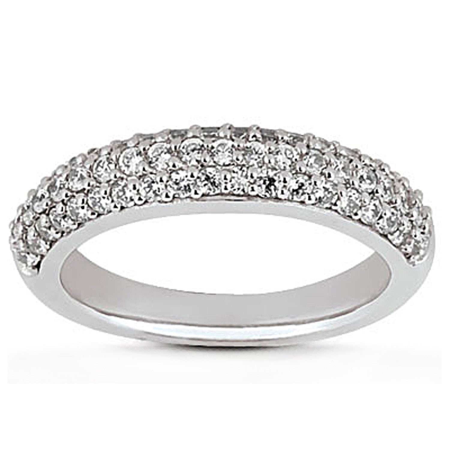 Anillo de boda de triple hilera con microincrustaciones de diamantes en oro blanco de 14 quilates