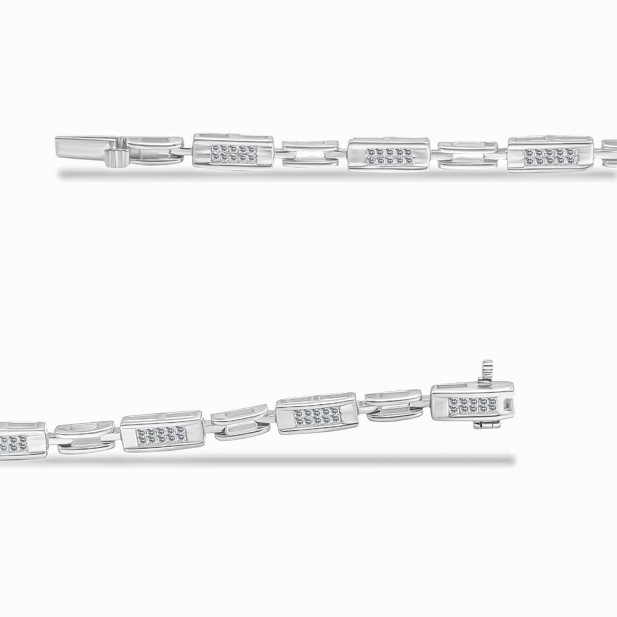 Pulsera de tenis de oro blanco de 14 quilates con diamantes de corte princesa de 1,0 quilates engastados invisibles, estaciones alternas y eslabones (color I-J, claridad I1-I2) - Tamaño 7,25" pulgadas