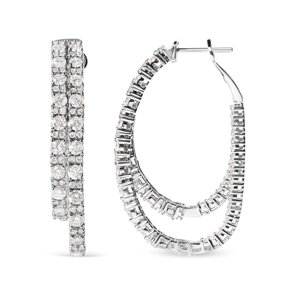 Pendientes de doble aro asimétricos con diamantes de 4,0 quilates en total, oro blanco de 14 quilates (color I-J, claridad I1-I2)