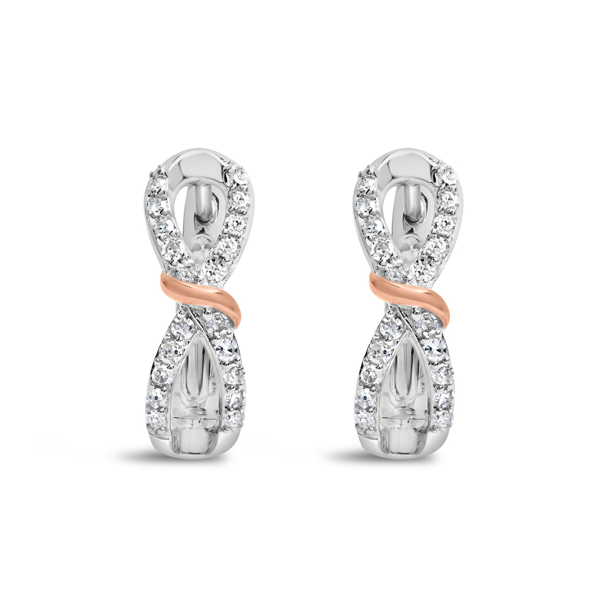 Pendientes de aro infinitos y de cinta de oro blanco y rosa de 10 quilates con diamantes de 1/3 Cttw (color H-I, claridad I1-I2)