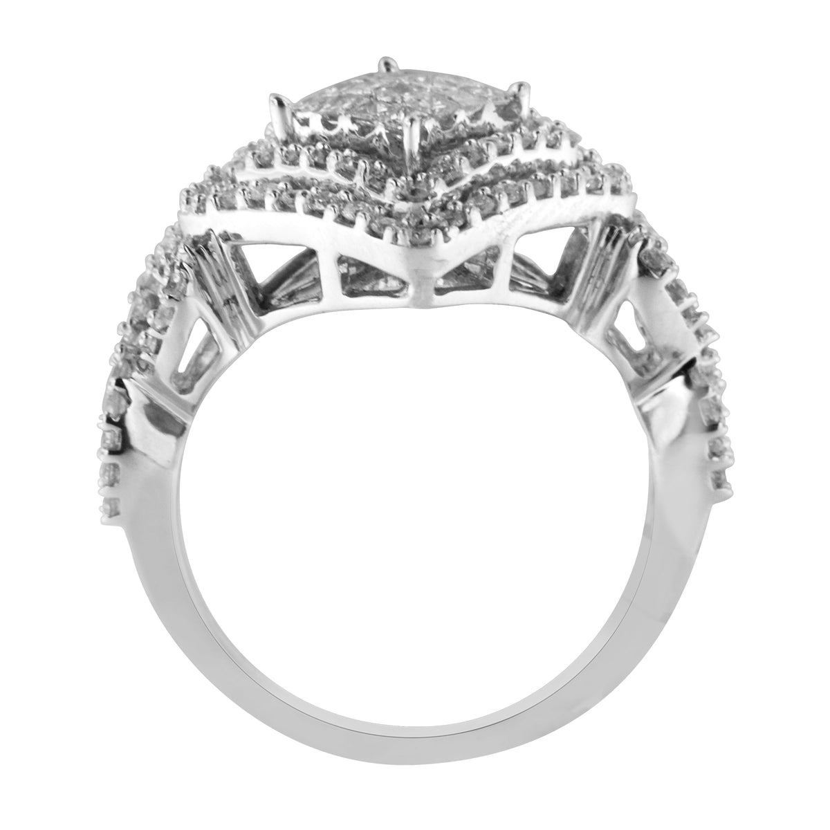 Anillo de oro blanco de 14 K con diamantes engastados (1 tc, color H-I, claridad I1-I2)
