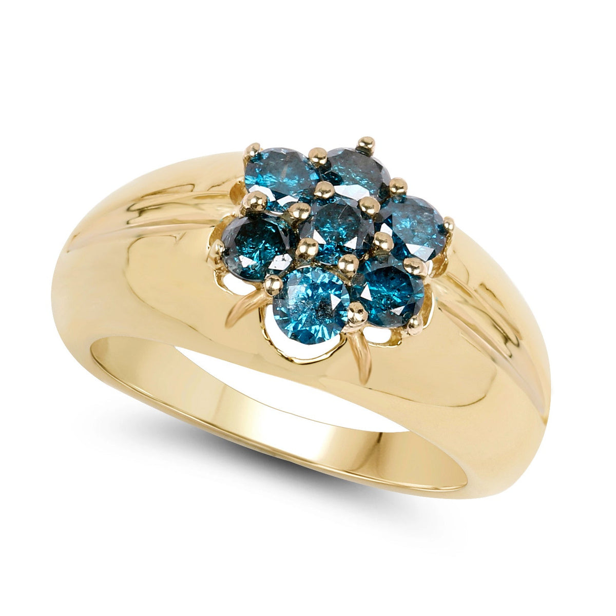 Anillo de plata esterlina .925 de 0.98 quilates con diamante azul auténtico, chapado en oro amarillo de 14K