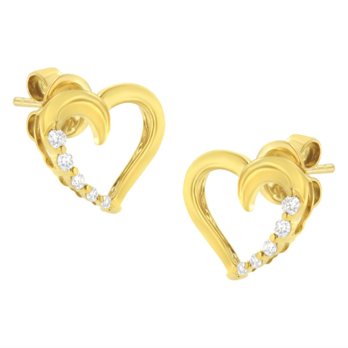 Pendientes de aro Journey de oro amarillo de 14K con diamantes de 1/8 Cttw (color K-L, claridad I1-I2)