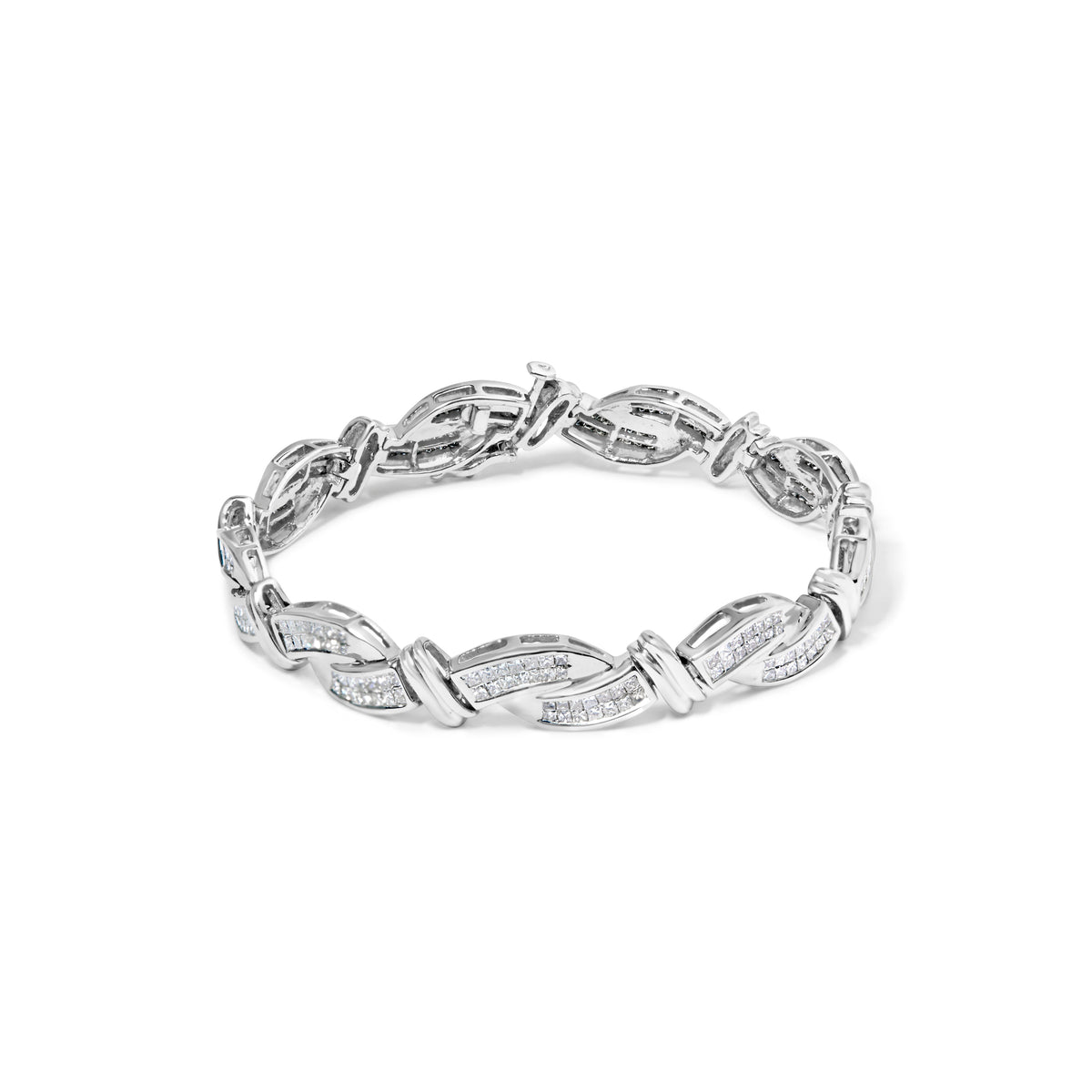 Pulsera de eslabones de oro blanco de 14 quilates con 4.0 quilates en total de diamantes de corte princesa engastados de forma invisible estilo onda (color H-I, claridad SI2-I1) - 7"