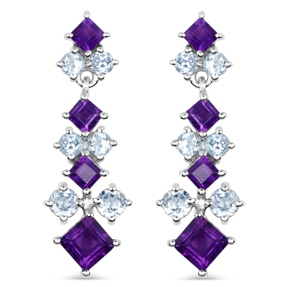 4.94 Carat Genuine Amethyst & Blue Topaz .925 Sterling Silver Earrings