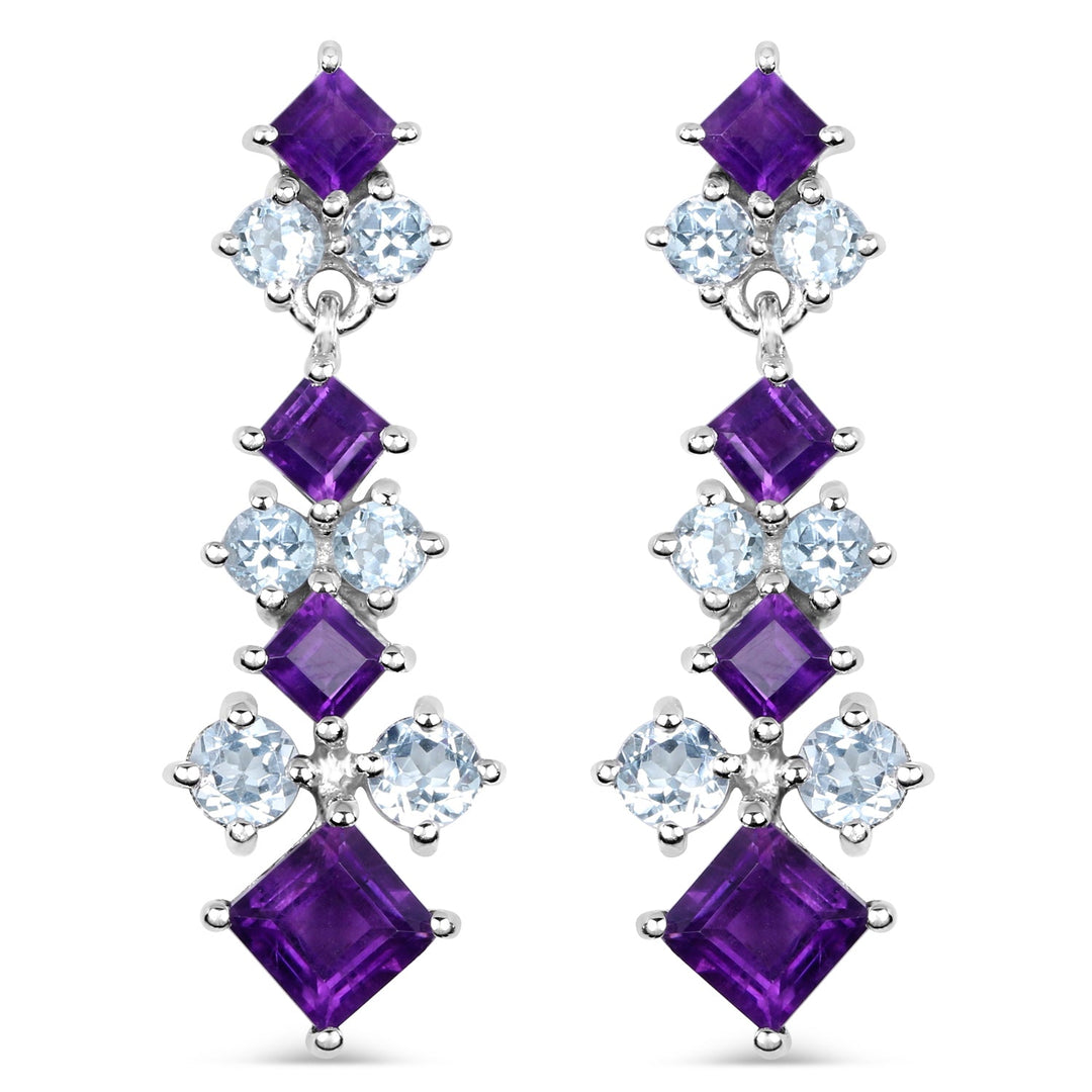 4.94 Carat Genuine Amethyst & Blue Topaz .925 Sterling Silver Earrings