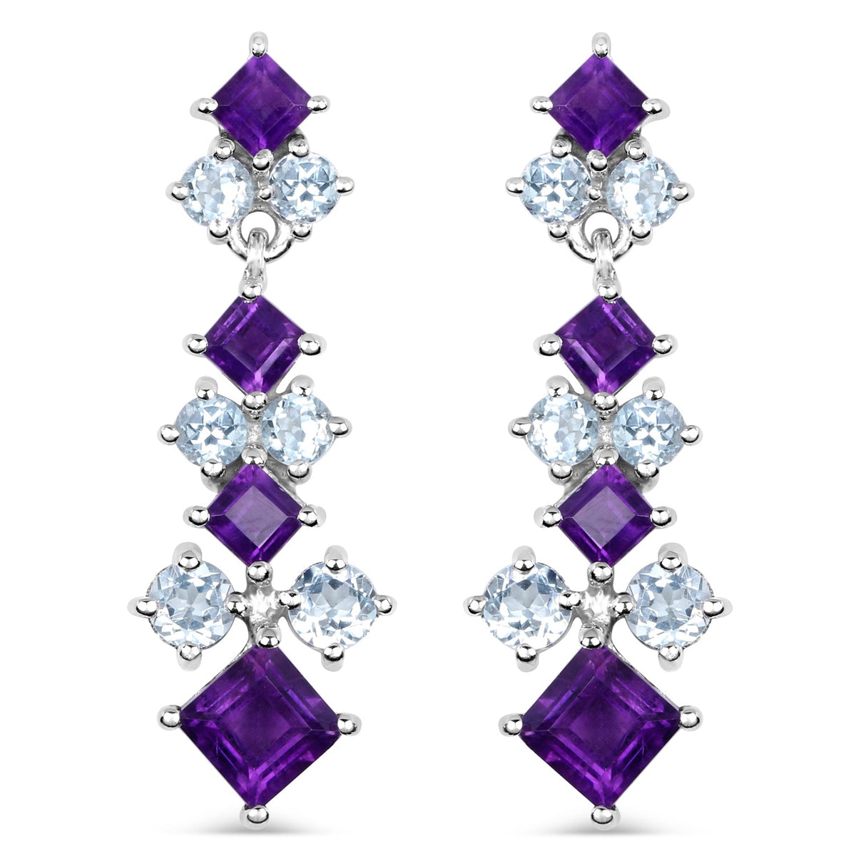 4.94 Carat Genuine Amethyst & Blue Topaz .925 Sterling Silver Earrings - изображение 2 из 7