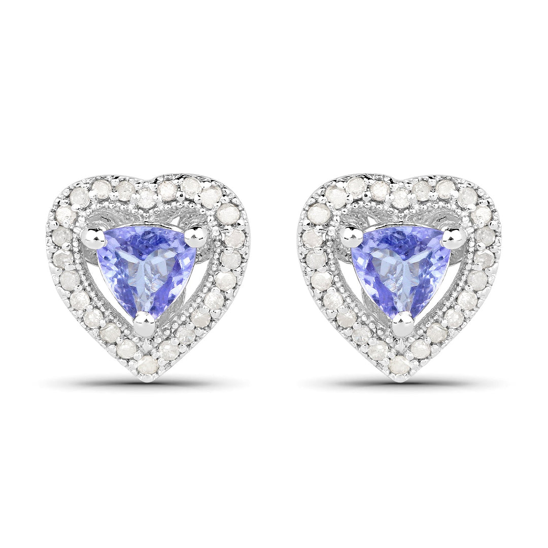 1.20 Carat Genuine Tanzanite & White Diamond .925 Sterling Silver Earrings