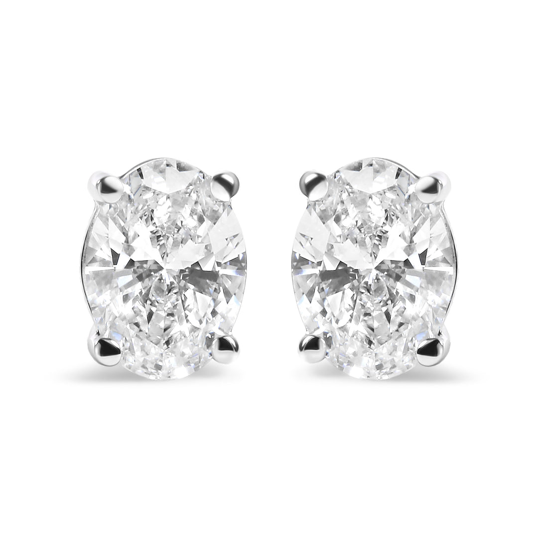 14K White Gold 2.0 Cttw Prong Set Lab Grown Oval Diamond Solitaire Stud Earring (F-G Color, VS1-VS2 Clarity)