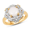 Anillo de plata de ley .925 chapado en oro amarillo de 14 quilates con ópalo auténtico y topacio blanco de 1,40 quilates