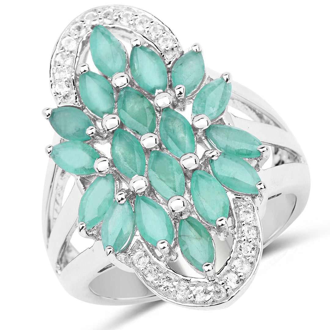 Anillo de plata de ley .925 con esmeralda genuina y topacio blanco de 2.74 quilates