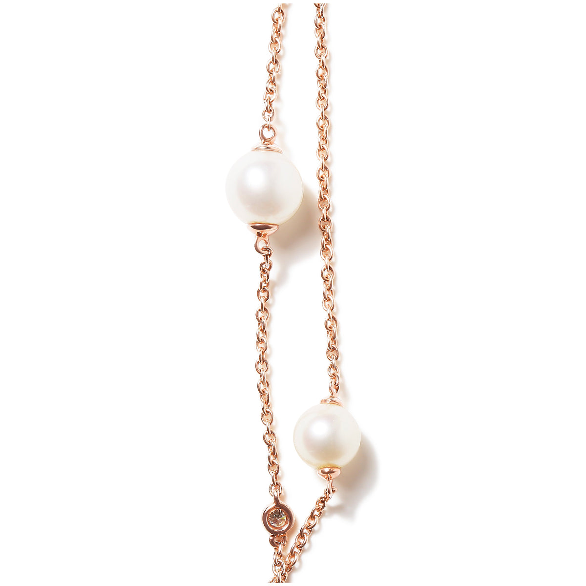 Collar de dos hilos con diamantes y perlas cultivadas de agua dulce en oro rosa de 18K y 0,50 qt. (Color G-H, claridad SI1-SI2) - Ajustable de 16 a 20 pulgadas