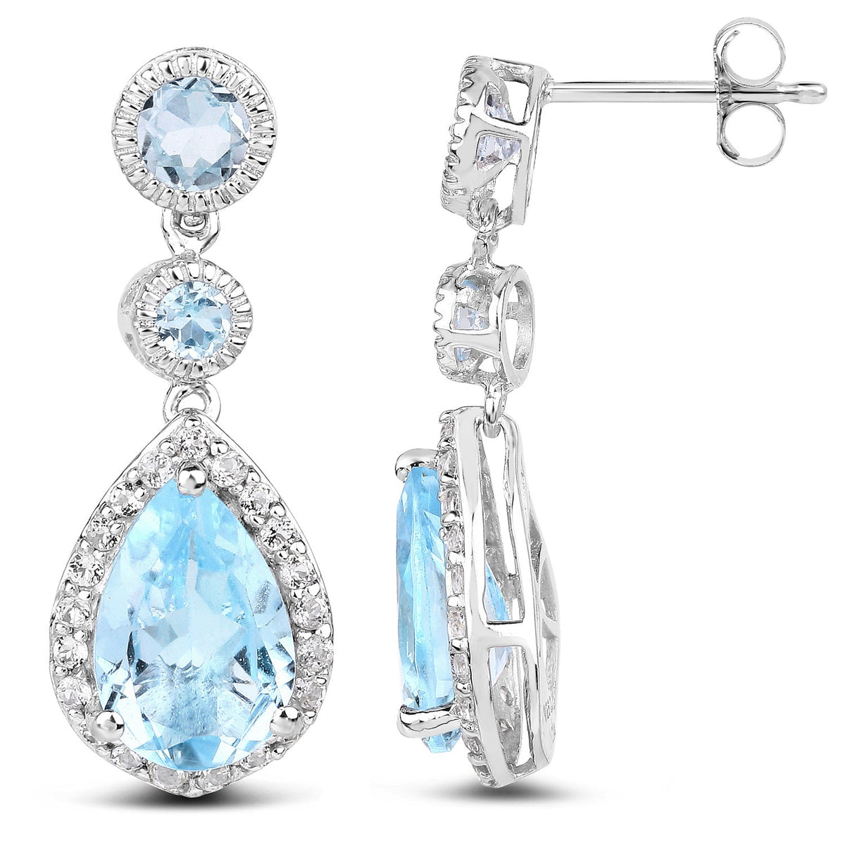 Pendientes de plata de ley .925 con topacio azul auténtico de 9,46 quilates y topacio blanco