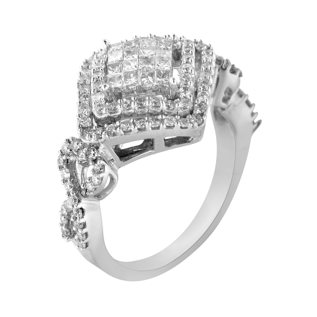 Anillo de oro blanco de 14 K con diamantes engastados (1 tc, color H-I, claridad I1-I2)