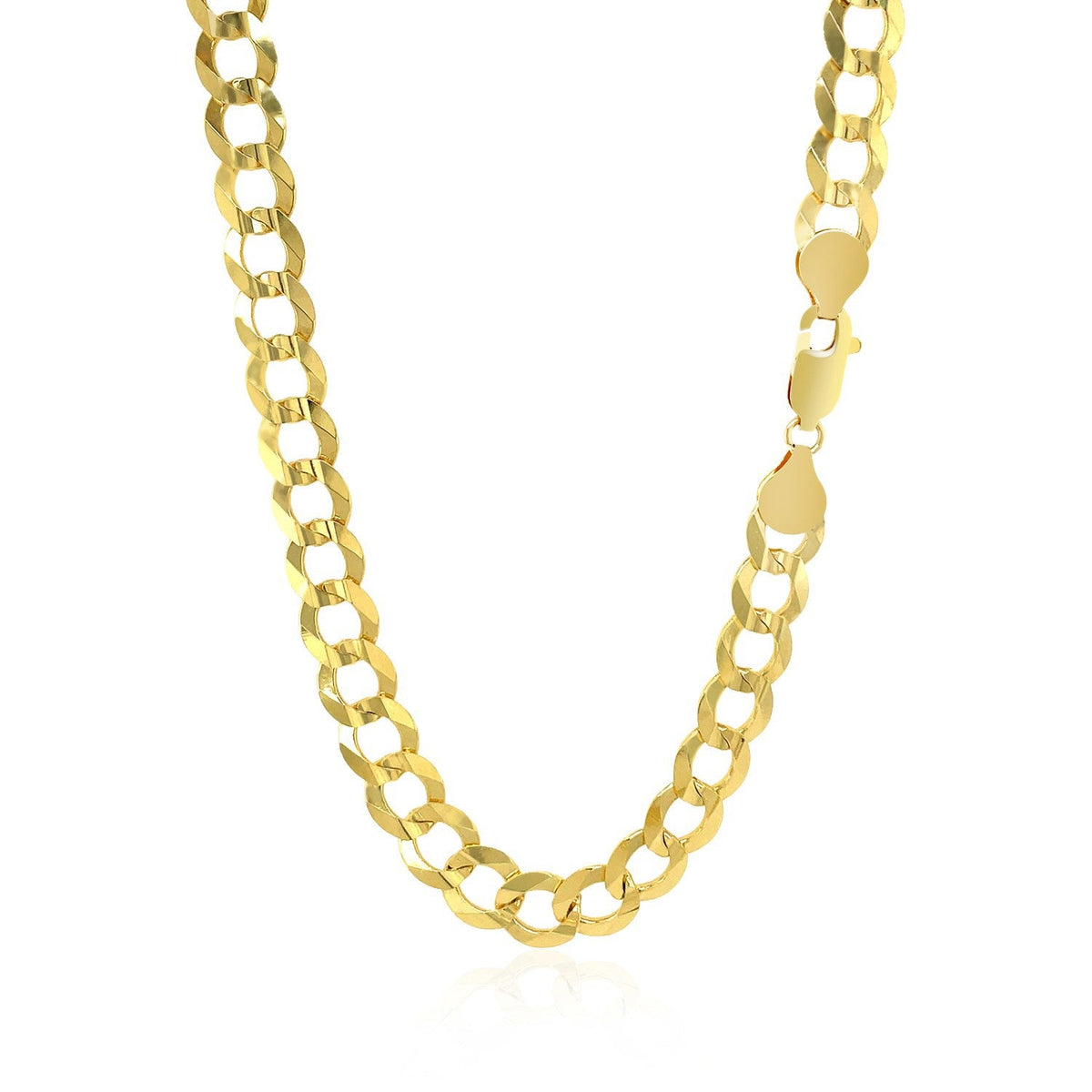Cadena cubana sólida de oro amarillo de 14k y 7,0 mm