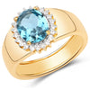2.22 Carat Genuine Swiss Blue Topaz and White Zircon .925 Sterling Silver Ring