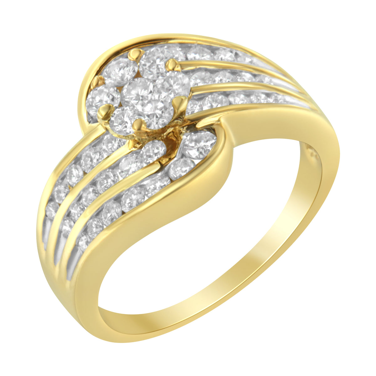 Anillo tipo cóctel en oro amarillo de 14K con diamantes (1 1/2 Cttw, color H-I, claridad SI2-I1) - Talla 7