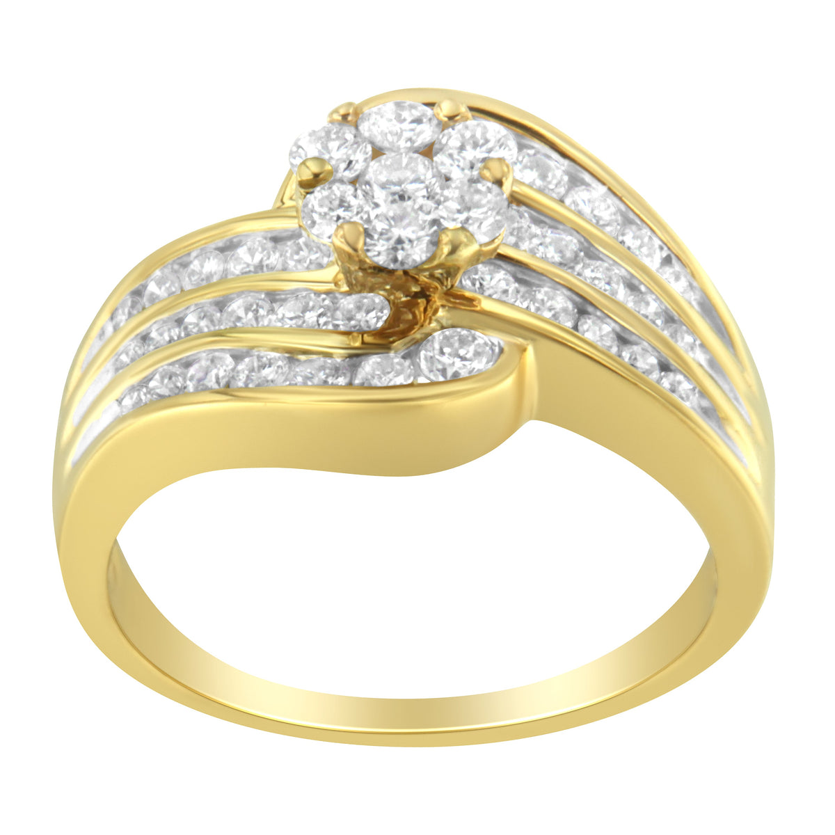 Anillo tipo cóctel en oro amarillo de 14K con diamantes (1 1/2 Cttw, color H-I, claridad SI2-I1) - Talla 7