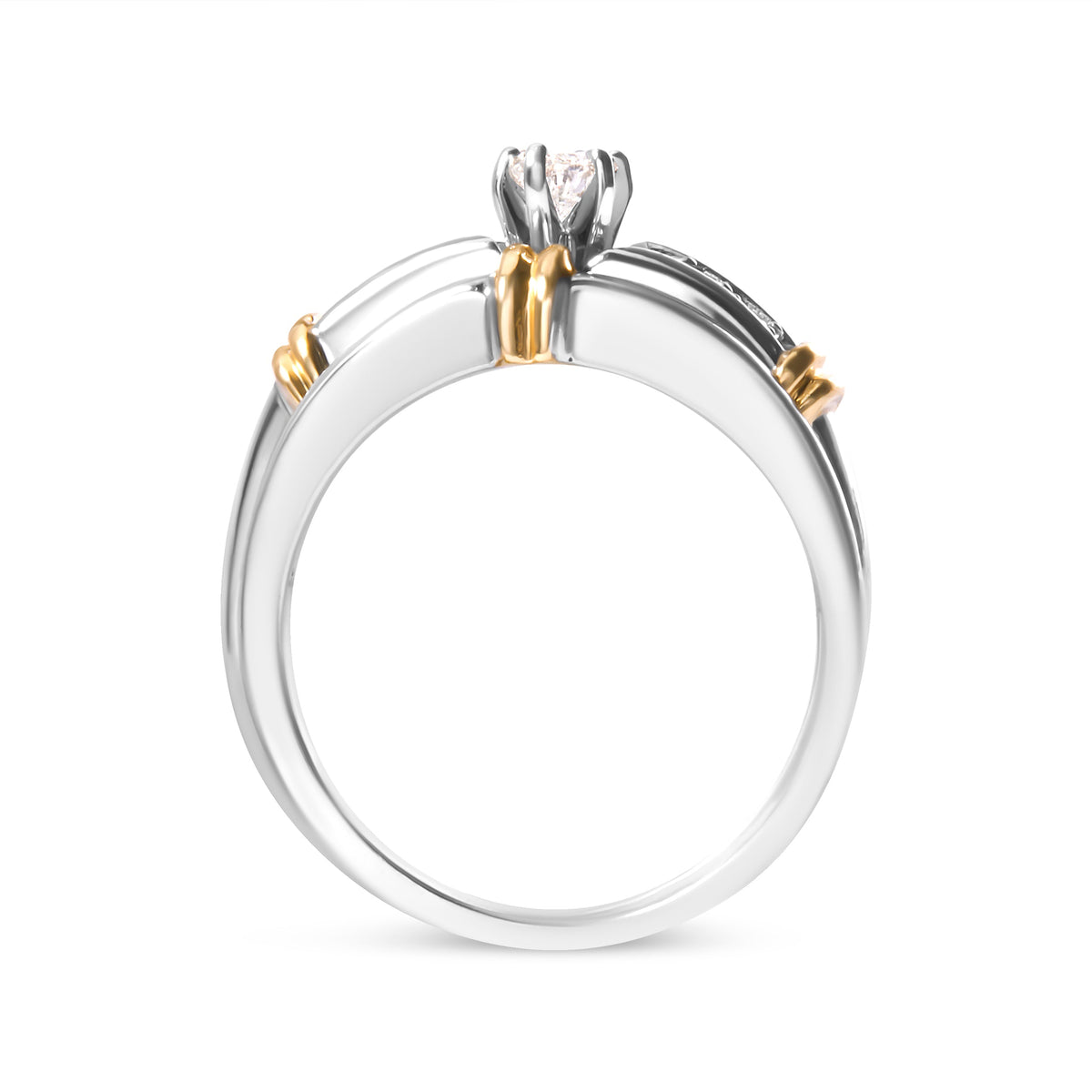 Anillo de compromiso y cóctel con diamantes marquesa de 1/3 Cttw de oro amarillo y blanco de 14K (color H-I, claridad SI1-SI2) - Talla 7