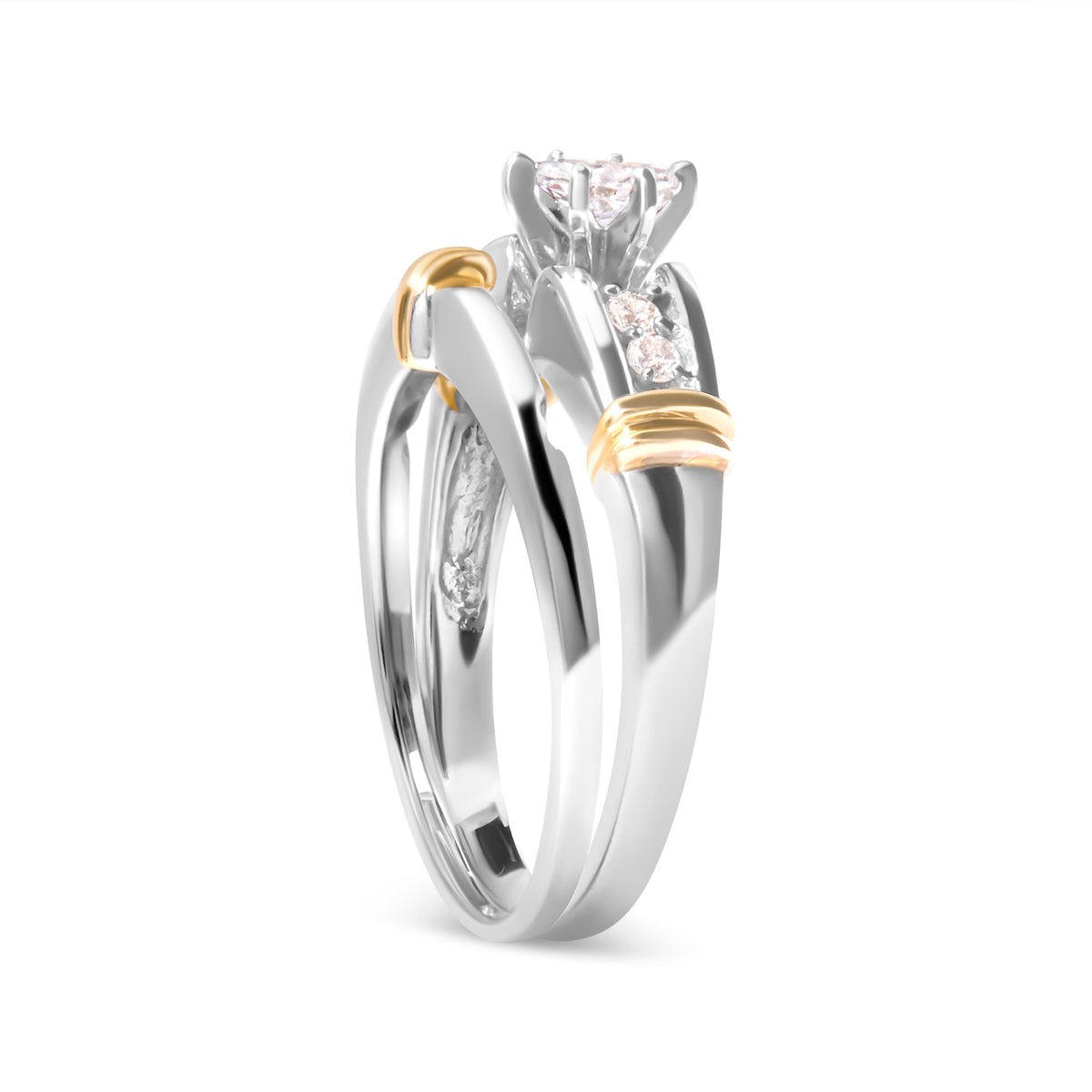 Anillo de compromiso y cóctel con diamantes marquesa de 1/3 Cttw de oro amarillo y blanco de 14K (color H-I, claridad SI1-SI2) - Talla 7