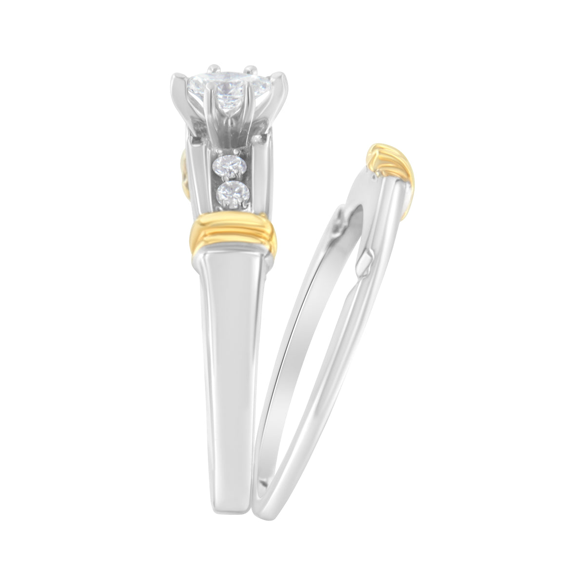Anillo de compromiso y cóctel con diamantes marquesa de 1/3 Cttw de oro amarillo y blanco de 14K (color H-I, claridad SI1-SI2) - Talla 7