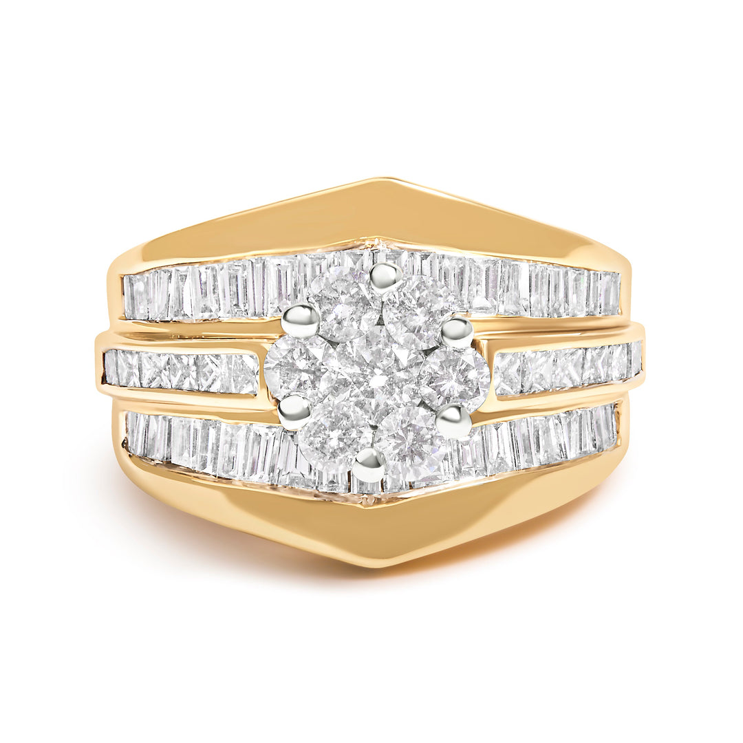 Anillo de compromiso y alianza de boda de oro amarillo de 14 quilates con diamantes de 2-1/3 quilates en engaste de racimo en forma de espiga (Color H-I, Claridad SI1-SI2) - Talla 5