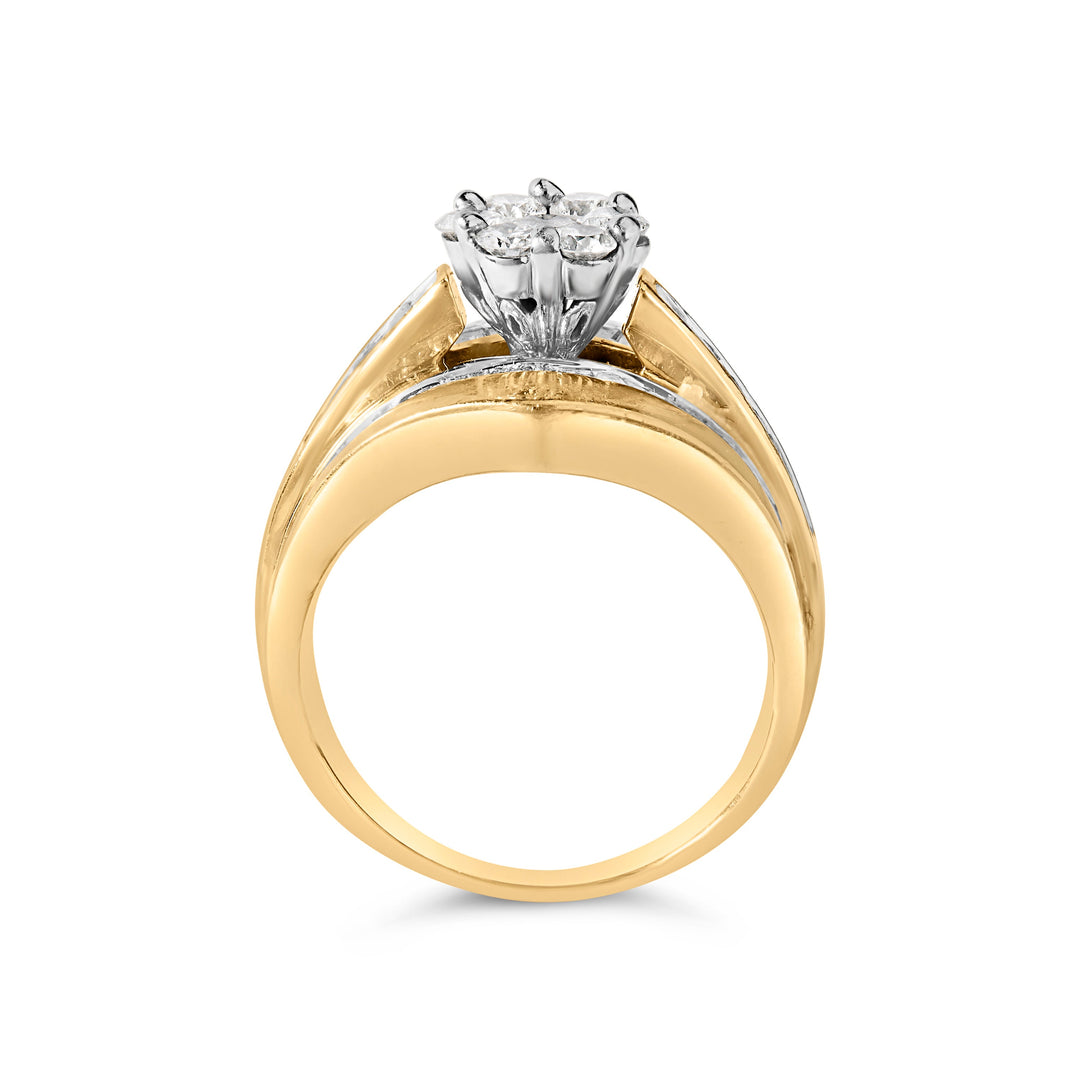 Anillo de compromiso y alianza de boda de oro amarillo de 14 quilates con diamantes de 2-1/3 quilates en engaste de racimo en forma de espiga (Color H-I, Claridad SI1-SI2) - Talla 5