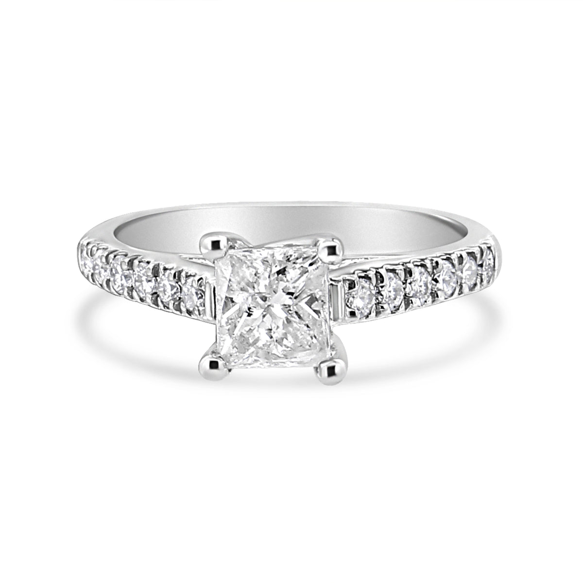 Anillo de compromiso clásico con diamante princesa engastado en 4 puntas de oro blanco de 14 quilates, 1 1/5 quilates (color I1-I2, claridad H-I), talla 7