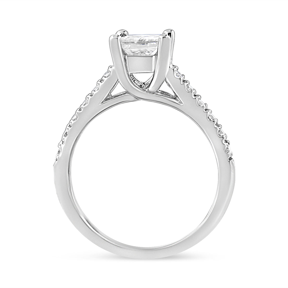 Anillo de compromiso clásico con diamante princesa engastado en 4 puntas de oro blanco de 14 quilates, 1 1/5 quilates (color I1-I2, claridad H-I), talla 7