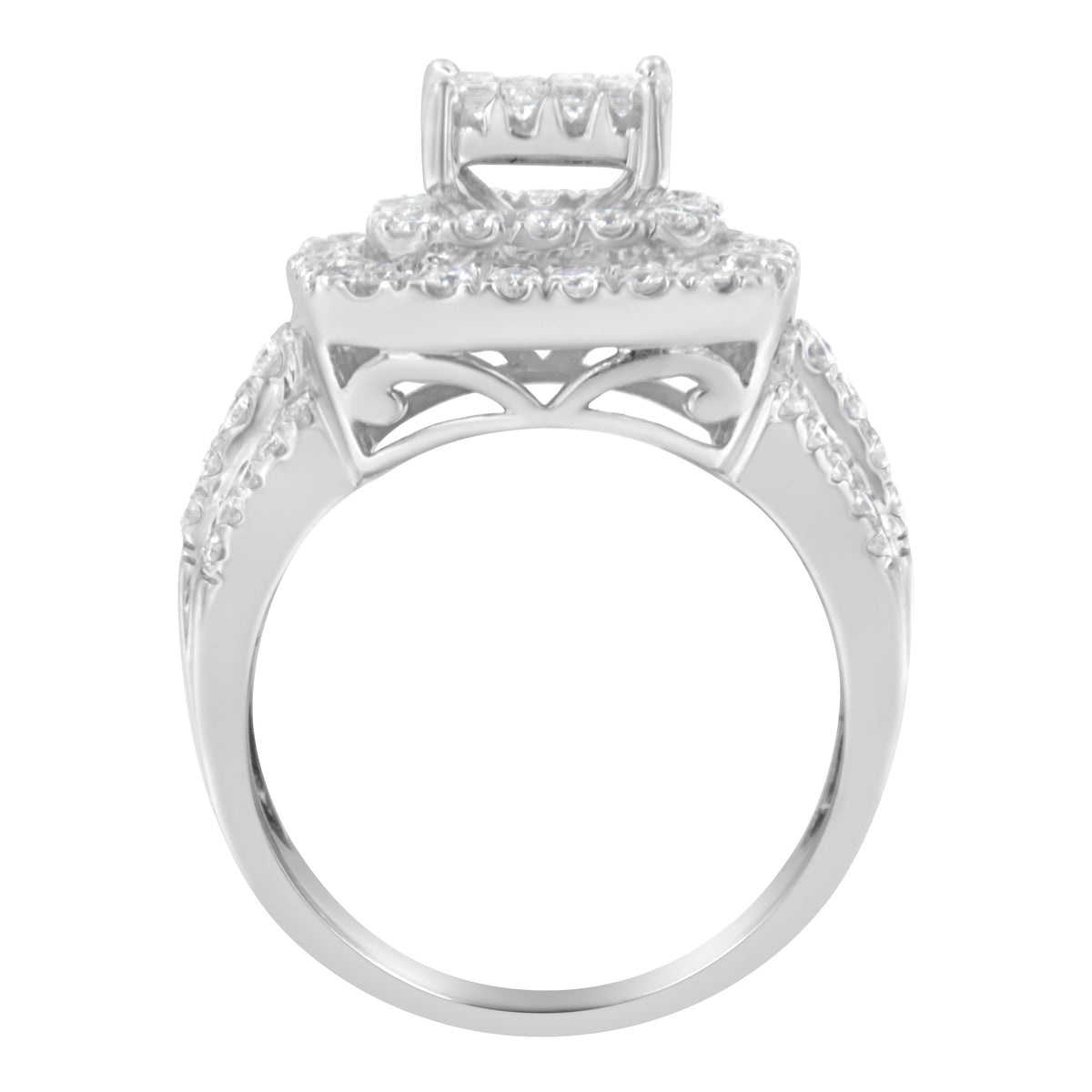 Anillo de cóctel de diamantes de oro blanco de 14 quilates (1 1/2 quilates en total, color H-I, claridad SI2-I1)