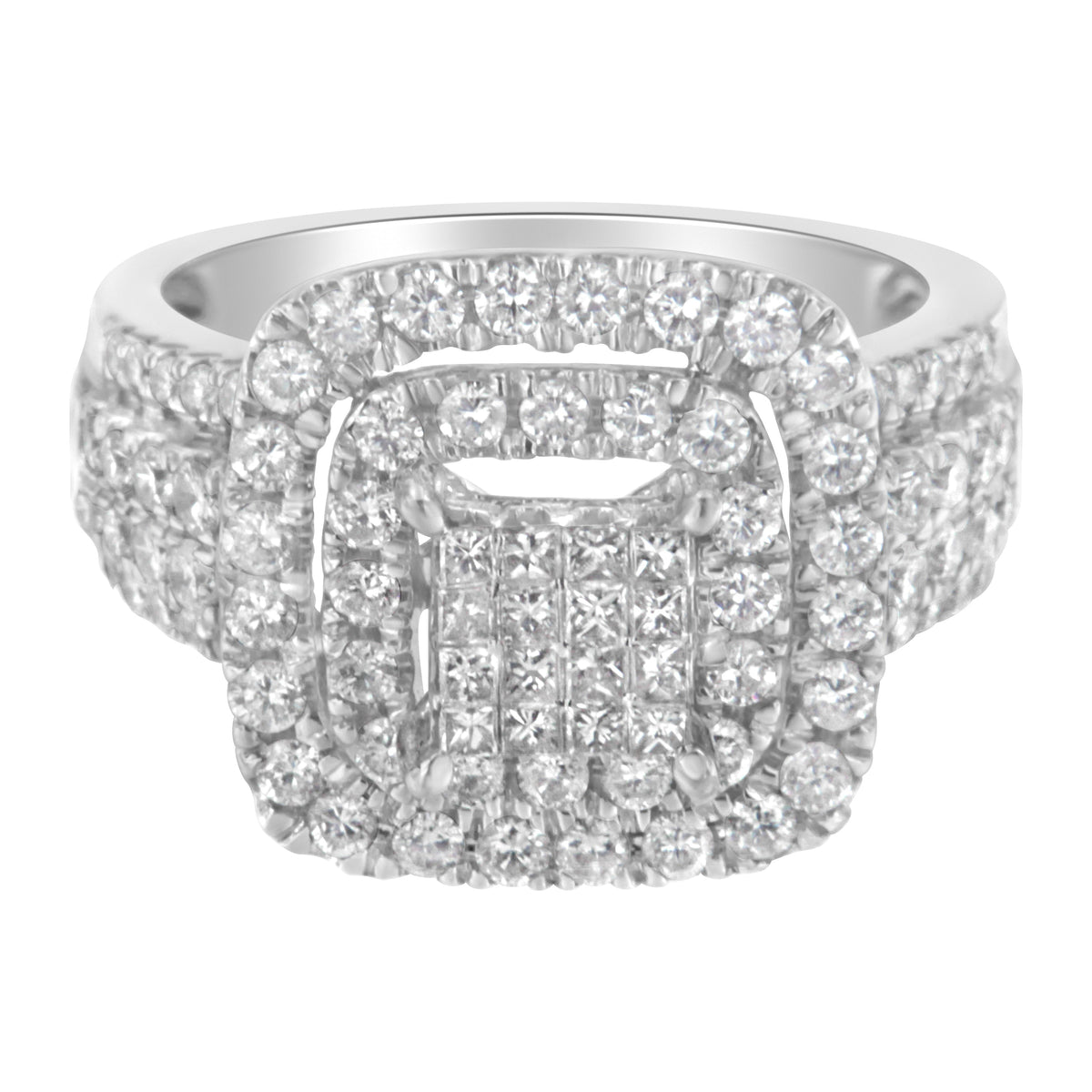 Anillo de cóctel de diamantes de oro blanco de 14 quilates (1 1/2 quilates en total, color H-I, claridad SI2-I1)