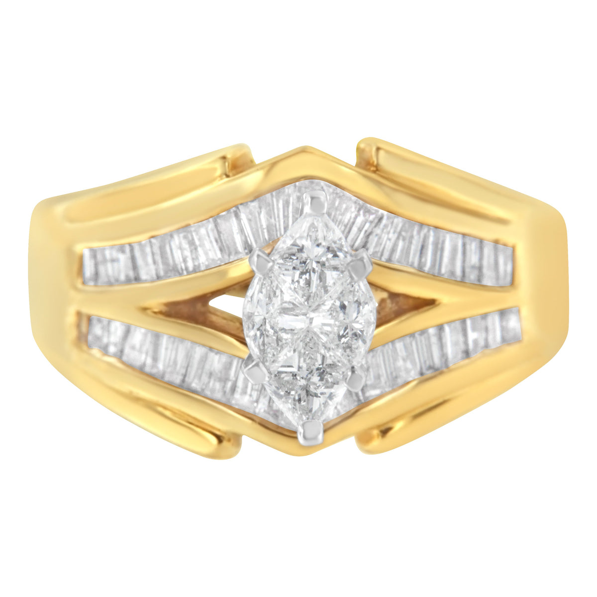 Anillo de cóctel con diamantes de oro de dos tonos de 14 kt (1 quilate total, color H-I, claridad SI1-SI2)