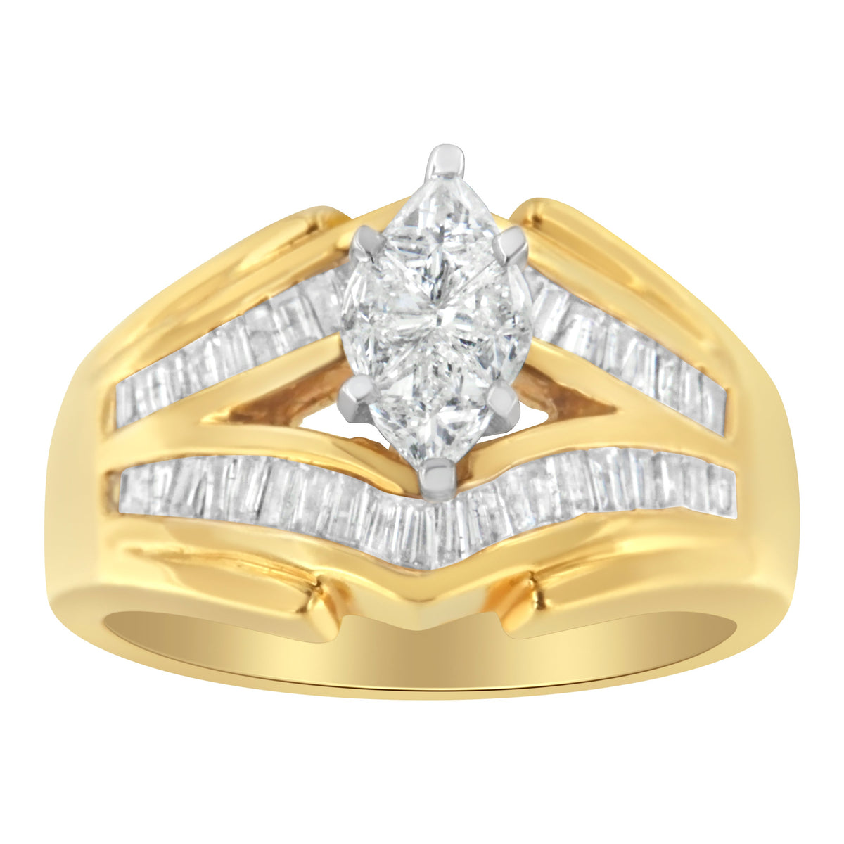 Anillo de cóctel con diamantes de oro de dos tonos de 14 kt (1 quilate total, color H-I, claridad SI1-SI2)