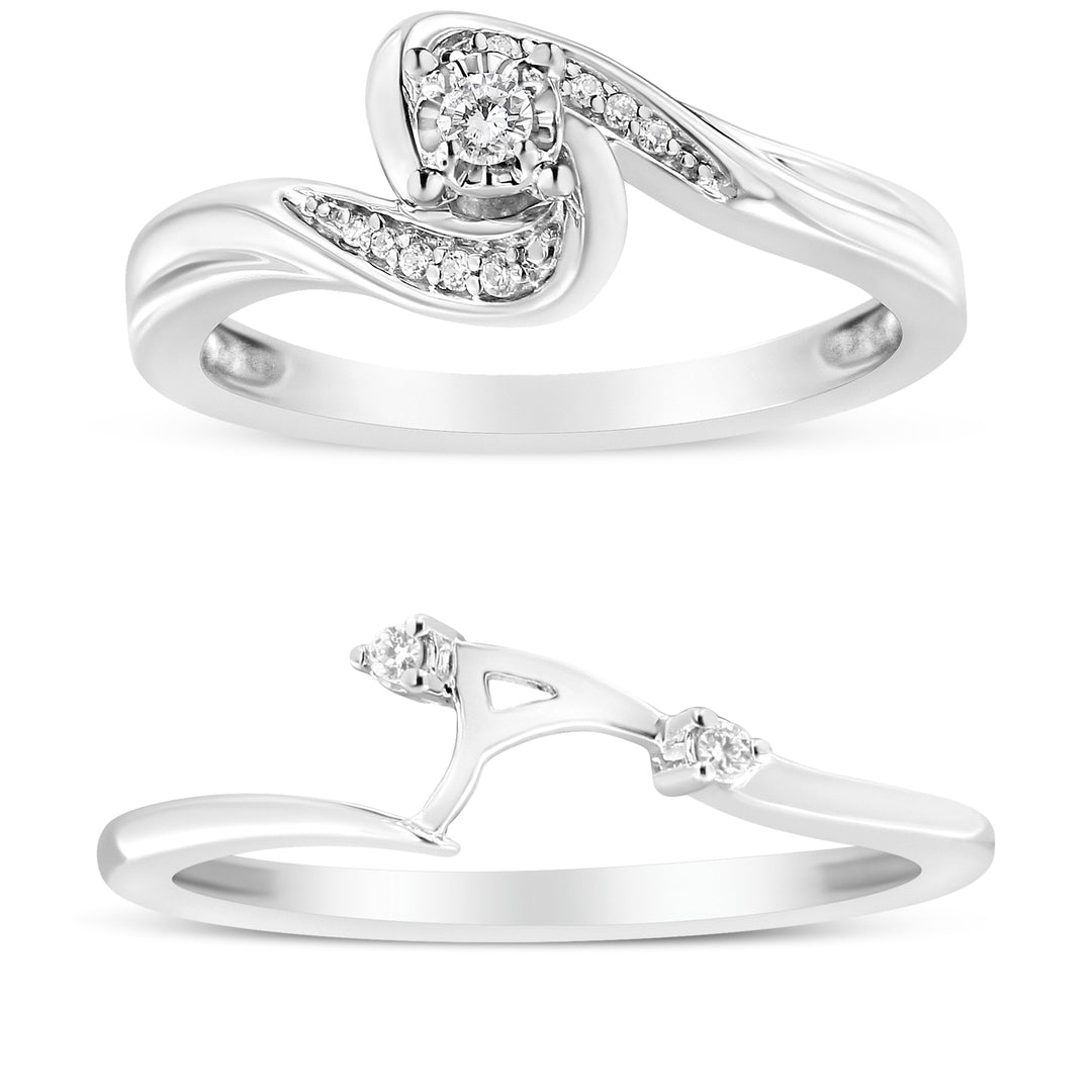 Anillo y banda de plata de ley .925 con remolino y bypass de diamantes de 1/10 Cttw (color I-J, claridad I3) - Talla 7
