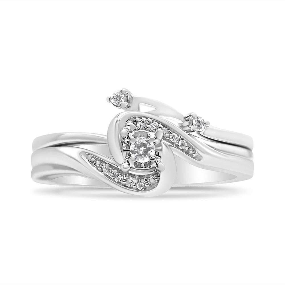 Anillo y banda de plata de ley .925 con remolino y bypass de diamantes de 1/10 Cttw (color I-J, claridad I3) - Talla 7