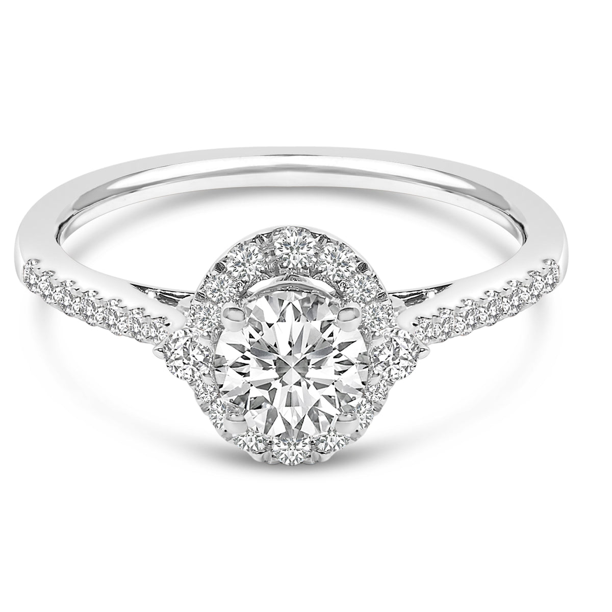 Anillo de compromiso con halo ovalado de oro blanco de 14K con diamante cultivado en laboratorio de 1.00 quilates (color F-G, claridad VS1-VS2) - Talla 7