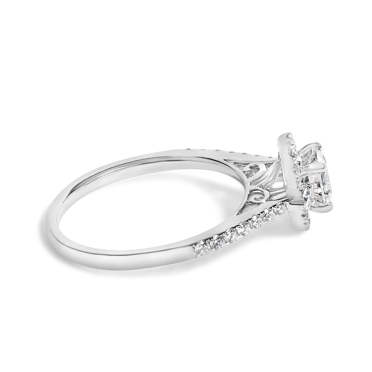 Anillo de compromiso con halo ovalado de oro blanco de 14K con diamante cultivado en laboratorio de 1.00 quilates (color F-G, claridad VS1-VS2) - Talla 7