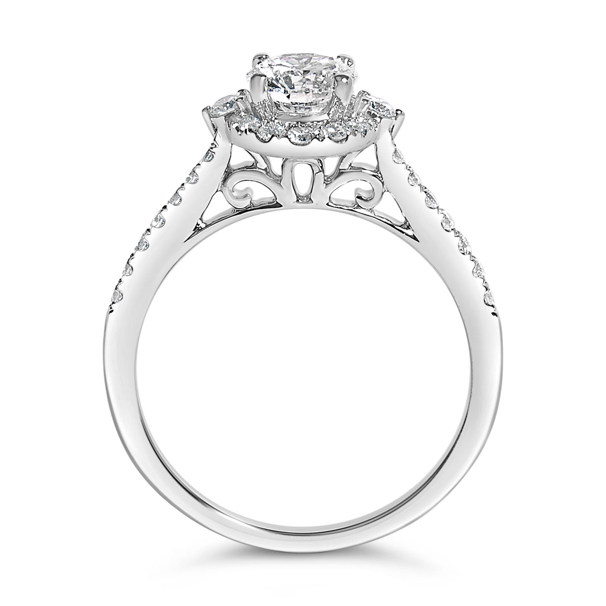 Anillo de compromiso con halo ovalado de oro blanco de 14K con diamante cultivado en laboratorio de 1.00 quilates (color F-G, claridad VS1-VS2) - Talla 7