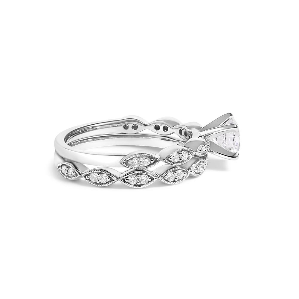 14K White Gold 1.0 Cttw Lab Grown Diamond Vintage Style Marquise Link Bridal Ring Set (F-G Color, VS1-VS2 Clarity) - Ring Size 5