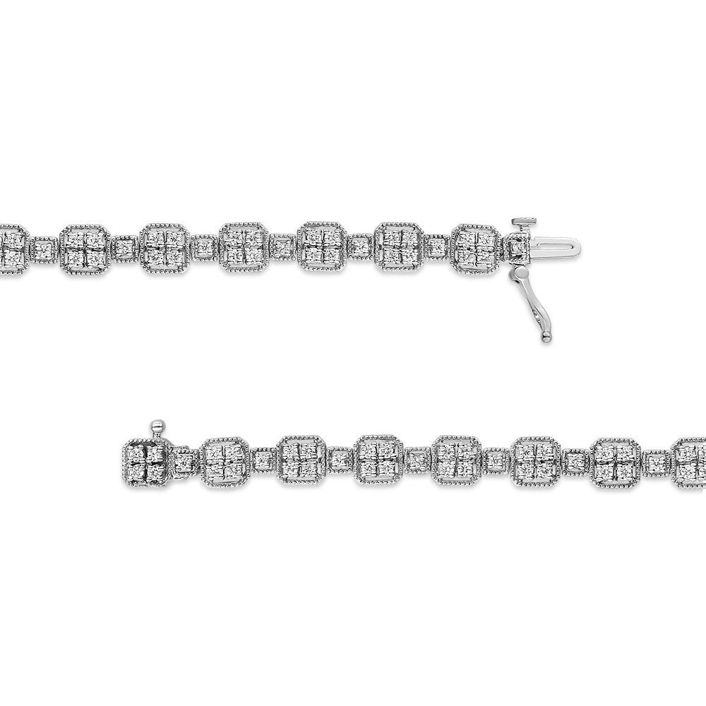 Pulsera de eslabones cuadrados con diamantes de oro blanco de 10 quilates y 2,0 quilates de peso total (color J-K, claridad I2-I3) - 7,25 pulgadas