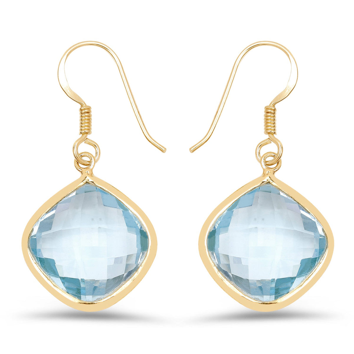 Pendientes de plata esterlina .925 con topacio azul genuino de 29.00 quilates y baño de oro amarillo de 14 quilates