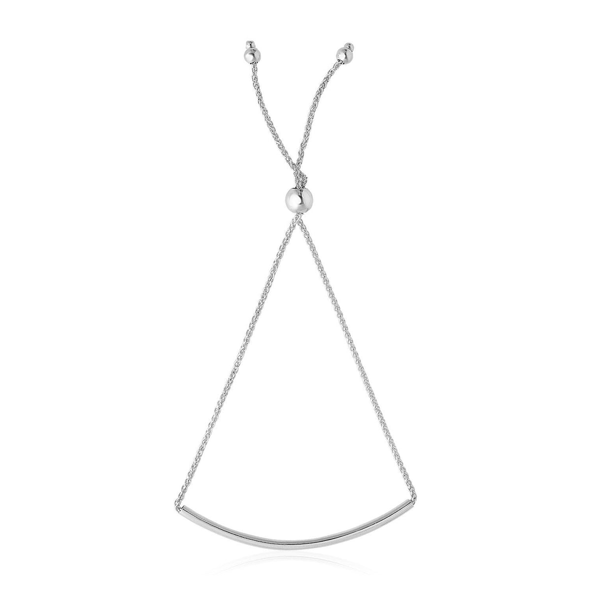 Pulsera de 14k de oro blanco con diseño de barra curva lisa tipo lariat
