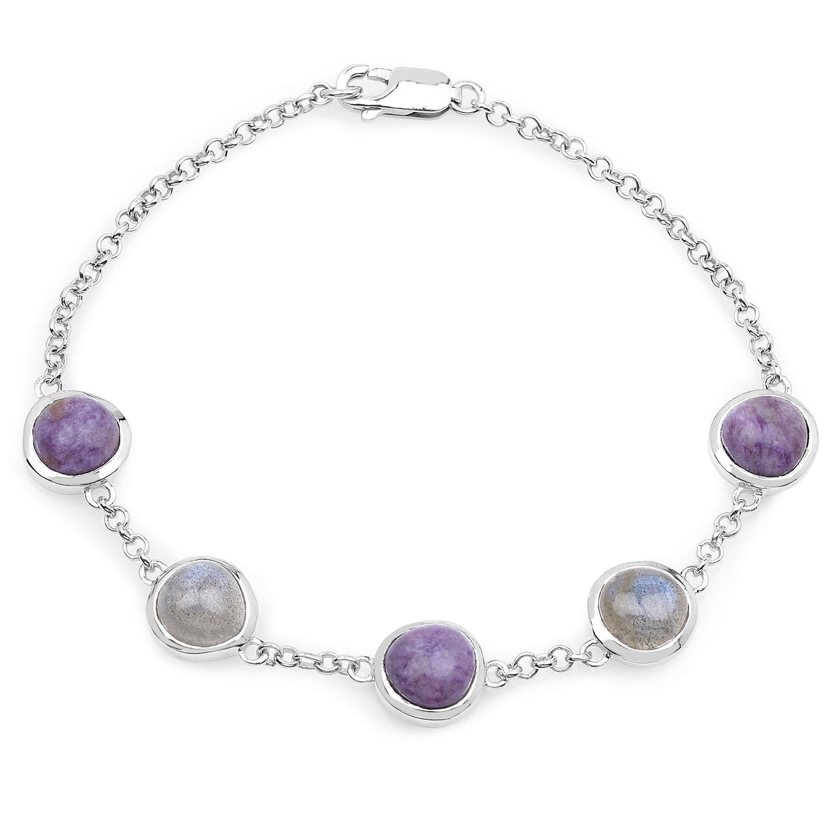 11.00 Carat Genuine Charolite And Labradorite .925 Sterling Silver Bracelet - изображение 2 из 8