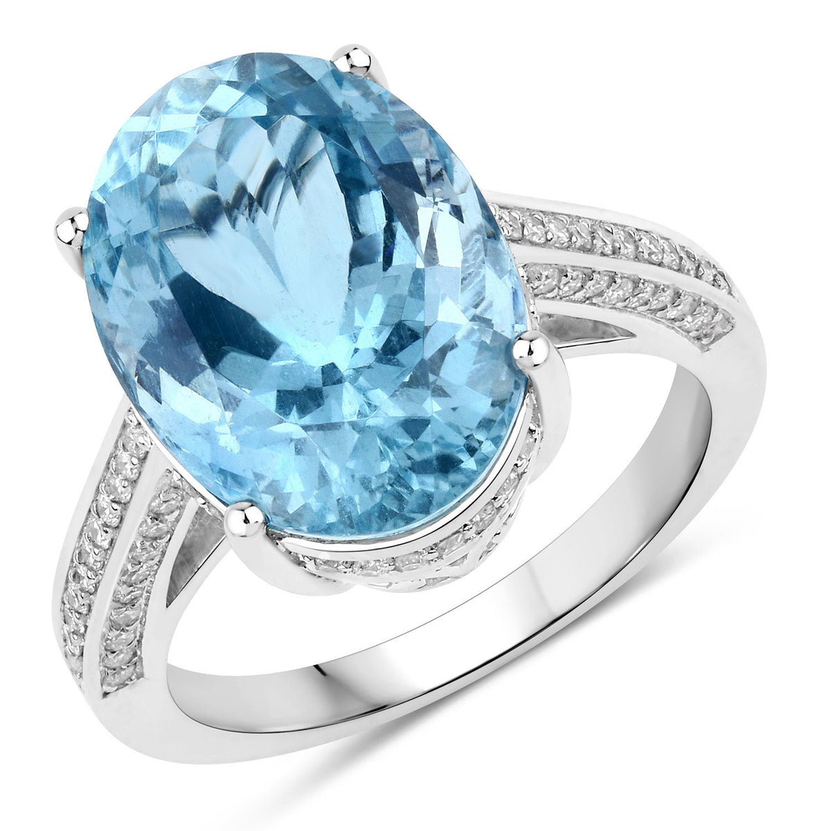 Anillo de oro blanco de 14K con aguamarina genuina de 8.84 quilates y diamantes blancos