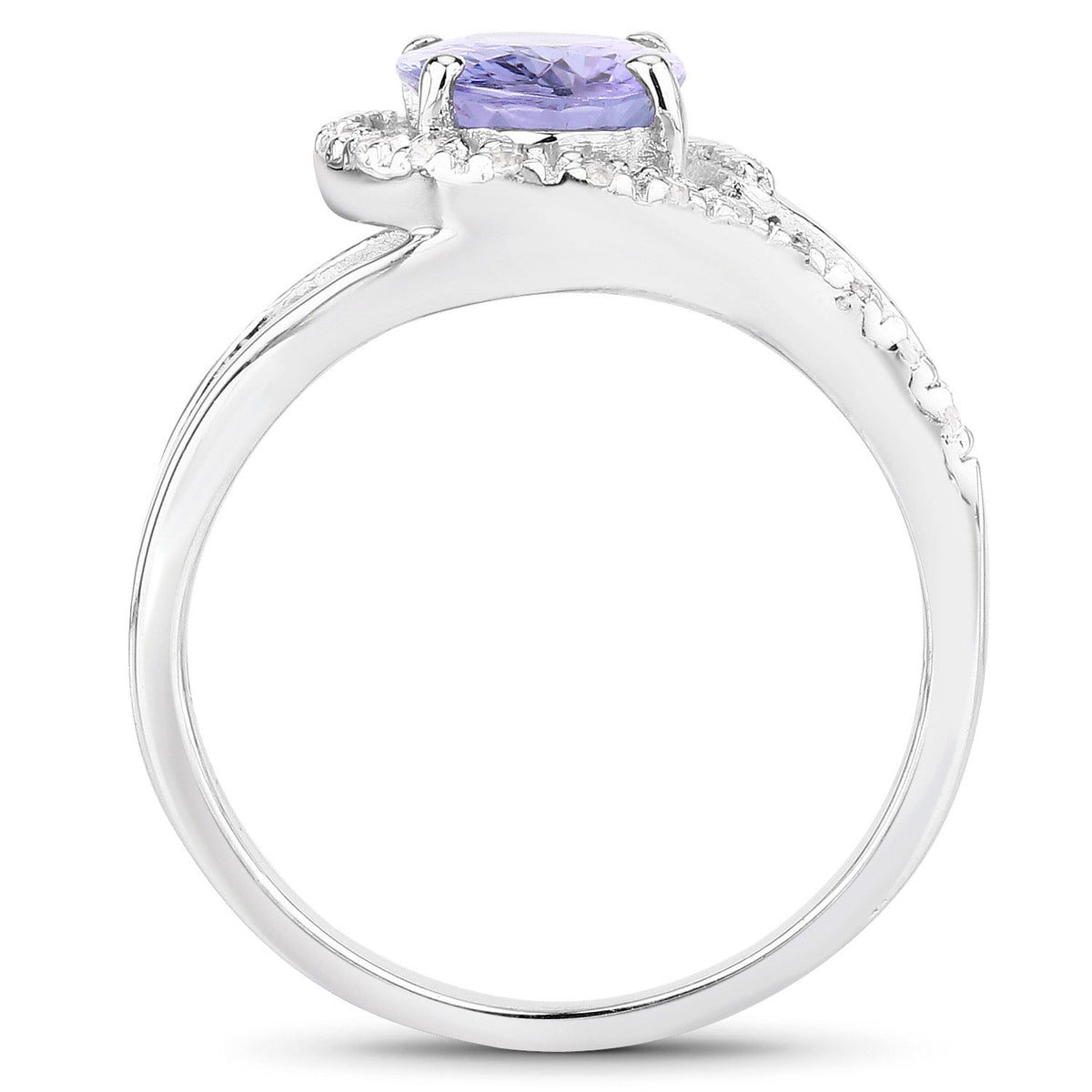 Anillo de Plata Fina .925 con Tanzanita Genuina de 1.82 Quilates y Zircón Blanco